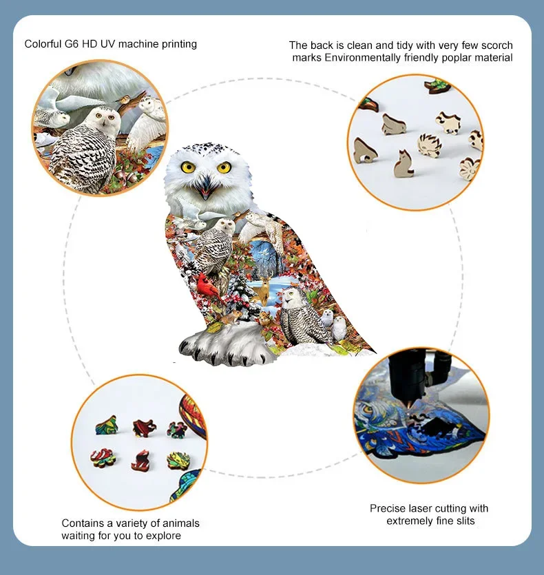 ตัวต่อจิ๊กซอว์รูปสัตว์ทำจากไม้สำหรับผู้ใหญ่ตัวต่อรูปนกฮูกสำหรับเป็นของขวัญในวันหยุดแบบ DIY ของเล่นเพื่อการศึกษาสำหรับเด็ก
