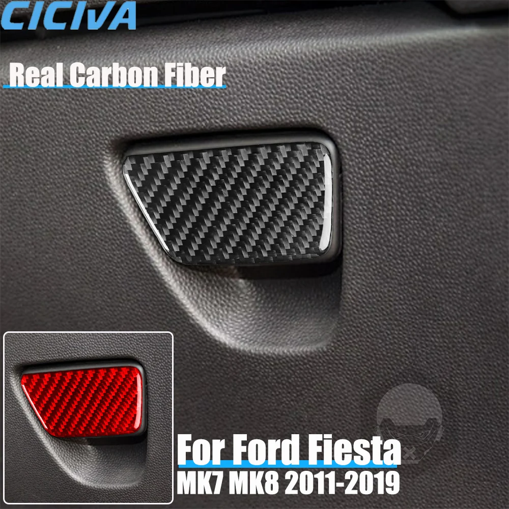 

Real Carbon Fiber Car Accessories Glove Storage Handle Trim Decorative Cover Soft Sticker For Ford Fiesta MK7 MK8 2011-2019