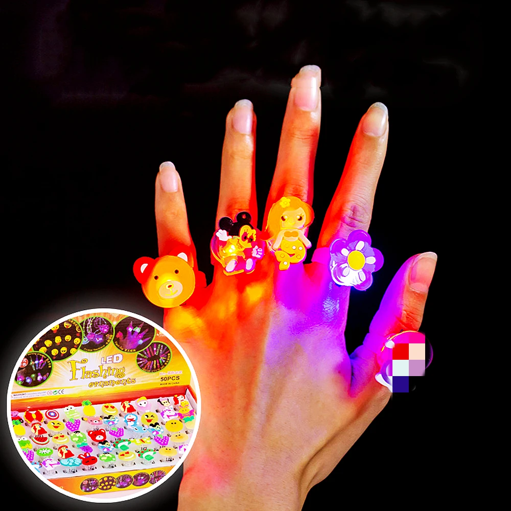 20Pcs Mini LED Cartoon Light Up Finger Ring Toys Kids Birthday Party Baby Shower Wedding Guest Gift Souvenir Halloween Gift Pack