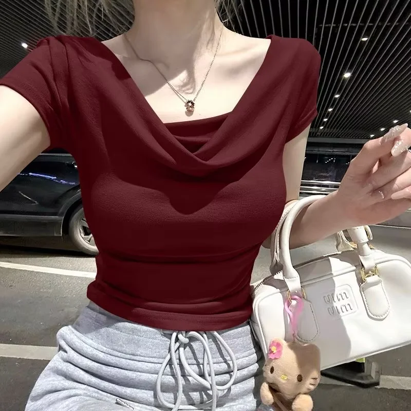 

Women's Solid Color Short Sleeve T-shirt Summer Lightweight Breathable Casual Beach Fashion Versatile Sexy Top