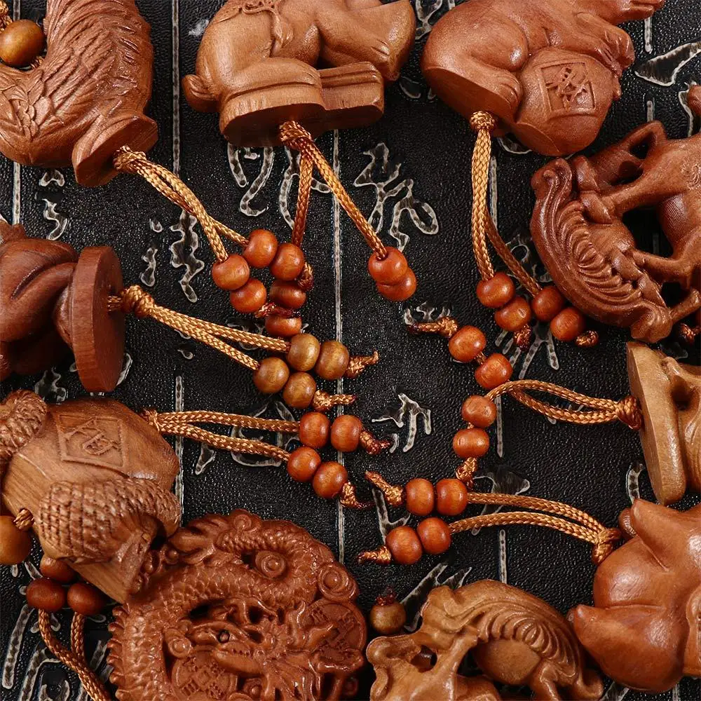 Accessories Snake Car Key Ring Lucky Key Chain Fengshui Gift Ethnic Keychain Engraving Wood Keyring Chinese 12 Zodiac Mahogany