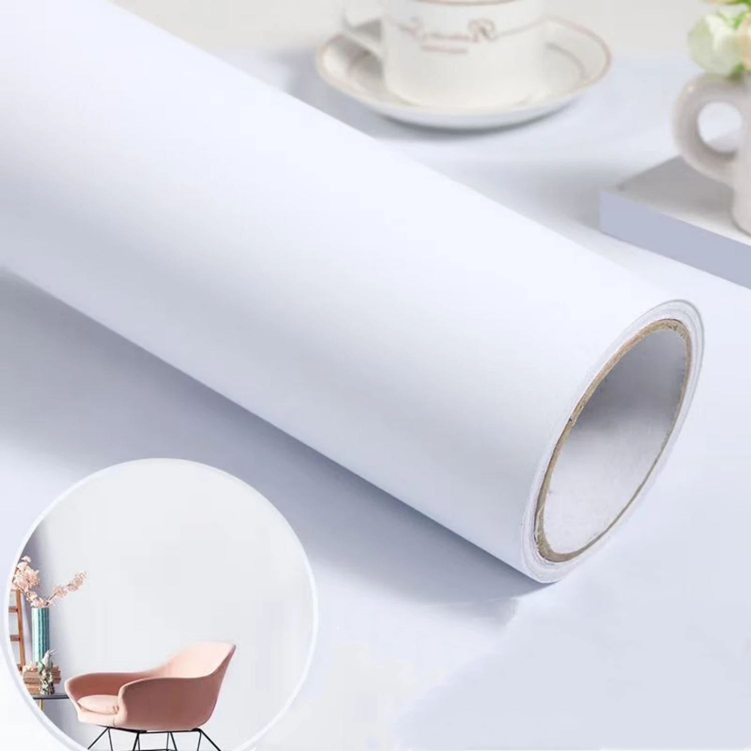 55cm Wide Matte Vinyl Wallpaper Self-Adhesive Contact Paper White Grey Black for Wall Shelf Liner Table Door Living Room Decor