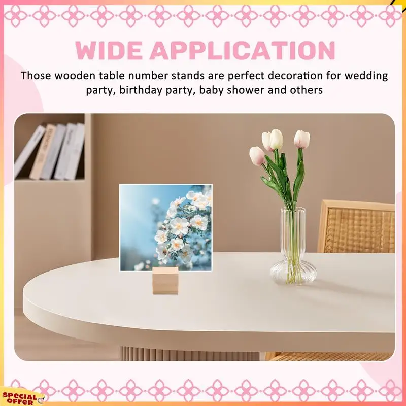 ABFI 20Pcs Wooden Name Card Holder Wooden Table Number Stands Solid Wood Place Card Holders For Name Tags,Pictures,Postcards