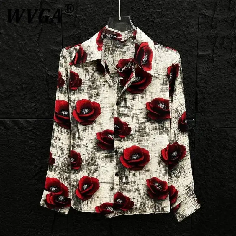 

WVGA Летние новые мужские рубашки с длинными рукавами и принтом роз Tide Techwear, стильная свободная нишевая шикарная повседневная рубашка W7482