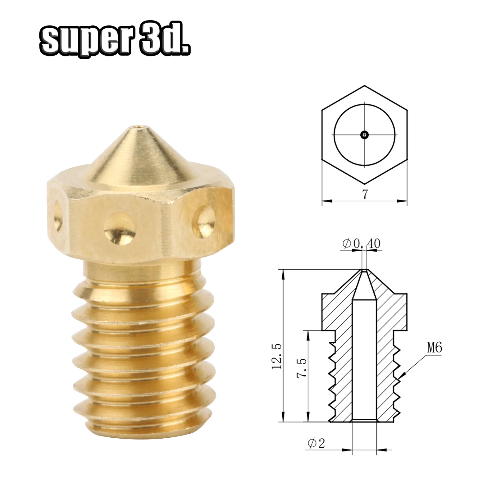 3D V6หัวฉีดทองแดงทองเหลืองชิ้นส่วนเครื่องพิมพ์สำหรับ V6 E3D ความแม่นยำสูง1.75มม. หัวฉีด V5