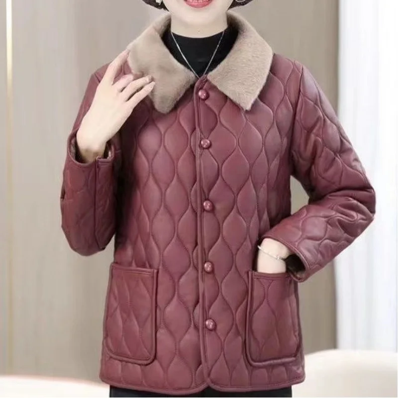 Winter New Fashionable Cotton Coat with Plush and Thickened Leather 2024 New Women's Loose Large Size Cotton Coat