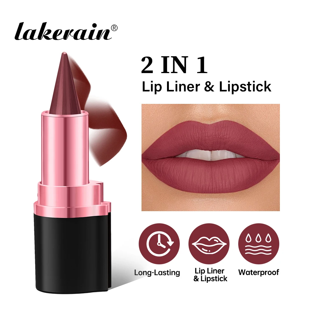 2In1 Matte Liner Lipstick Pen Gradient Lip Liner Red Brown Lipsticks Pencil Lasting Waterproof Lip Stick Sexy Women Lip Cosmetic