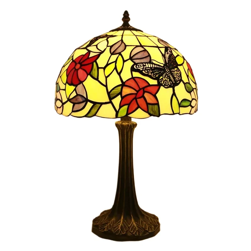 12 Inch 30cm Retro Manual Stained Glass Lampshade Tiffany Table Lamp Lámpara De Escritorio Luminaria De Mesa