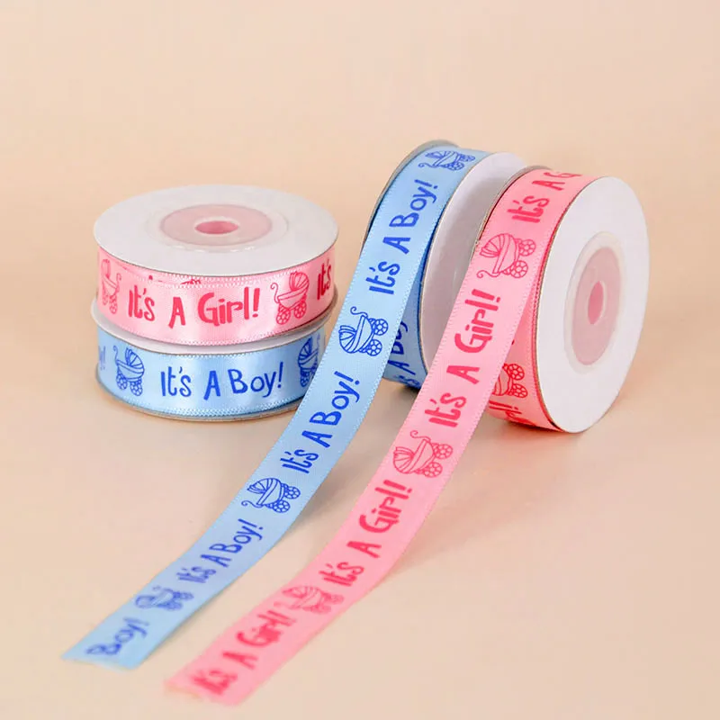 10Yards/Roll Baby It's A Boy/girl Ribbon Pink Blue Satin Ribbons DIY Card Gift Wrapping Gender Reveal Baby Shower Birthday Decor