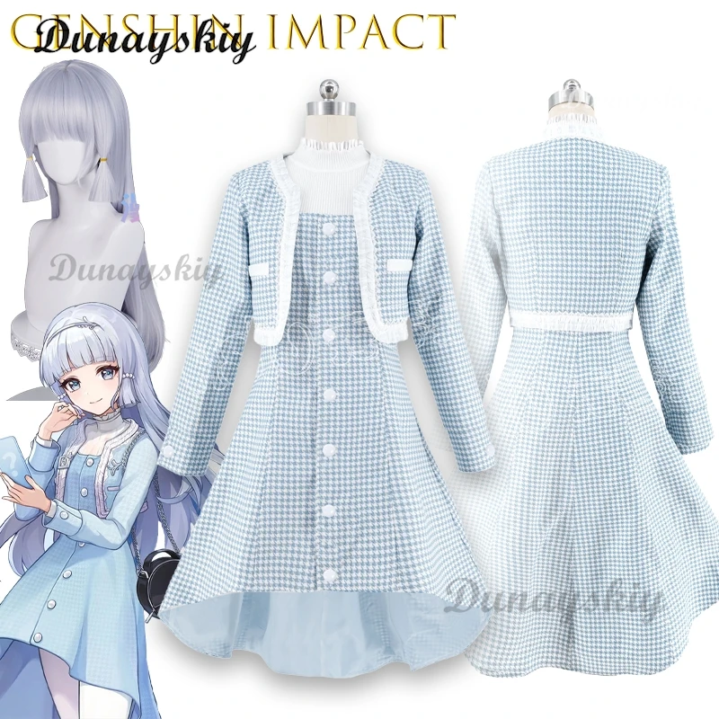 

Genshin Impact Камисато Аяка Твидовое платье с бахромой Костюм-тройка Косплей Костюм Аниме Наряд