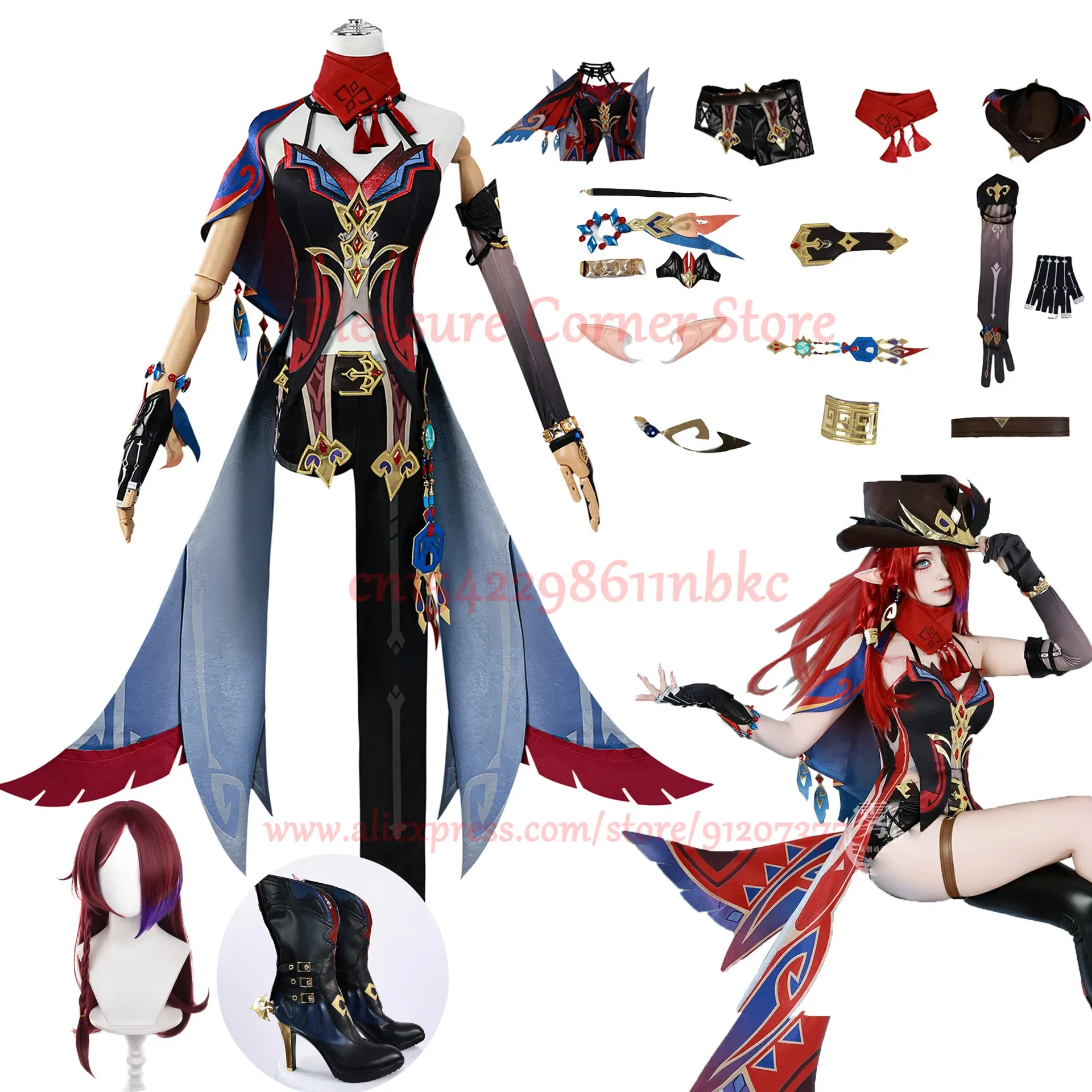 Cosplay en Stock disfraz de Chasca Genshin Impact Chasca Cosplay conjunto completo Outfis traje de juego de rol Chasca Cosplay peluca zapatos