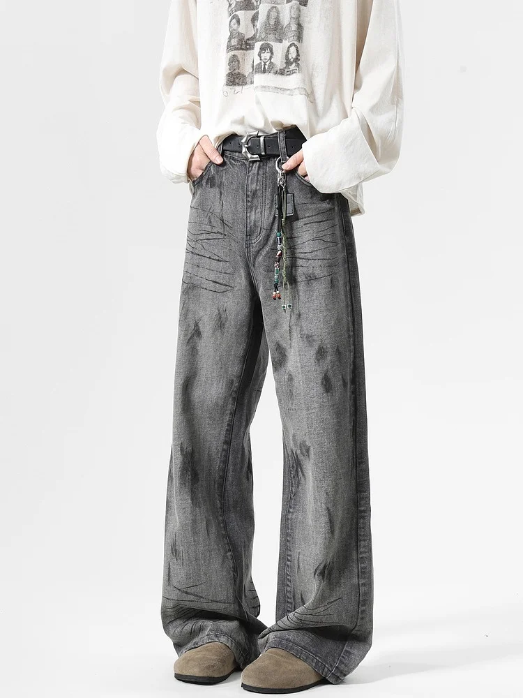 

Cleanfit American High Street Vintage Waed Men's Loose Wide Leg Jeans Casual Straight Leg Trousers Spring Faion