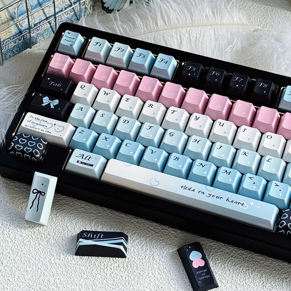 Love Sea Breeze Keycaps Sublimation Cherry PBT 150KEYS Blue Pink White  'L' Shape Spacebar 7U Spacebar Alice Layout Keycap