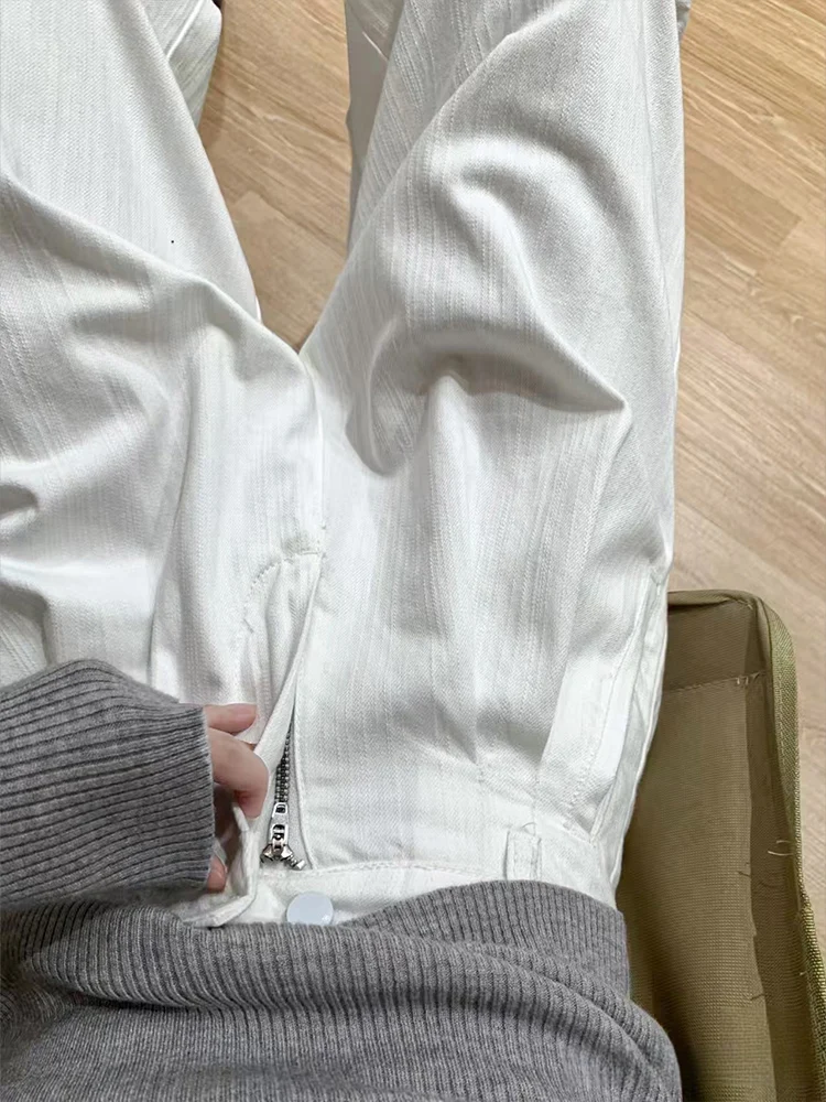 

Женские брюки с высокой талией и широкими штанинами из хлопка и льна, повседневные, свободные, в пол, белые, текстурированные, прямого кроя