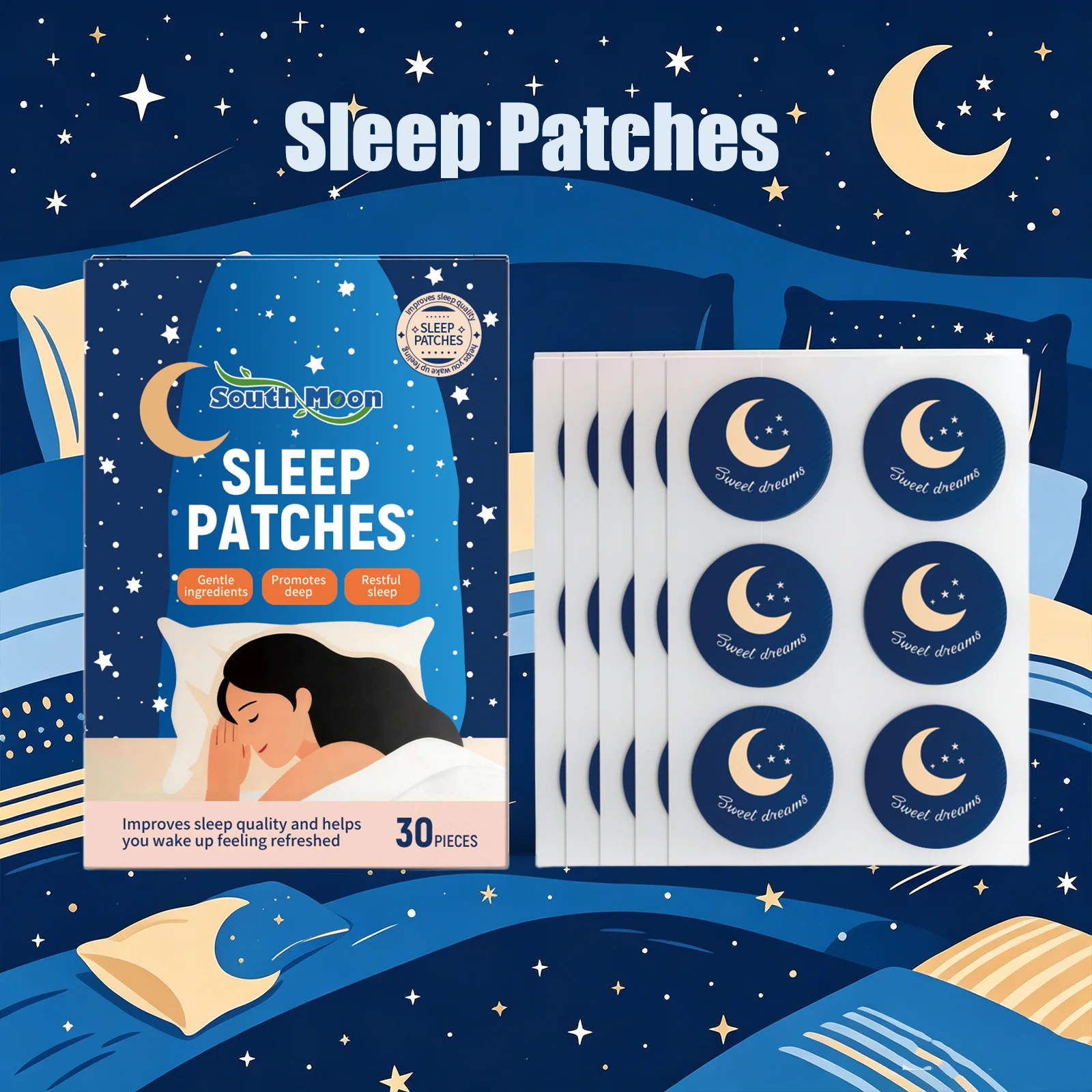South Moon Sleep Patches Instant Cooling Long-Lasting Moisturzing Promote Deep Restful Sleep Insomnia Relief Sleeping Stickers