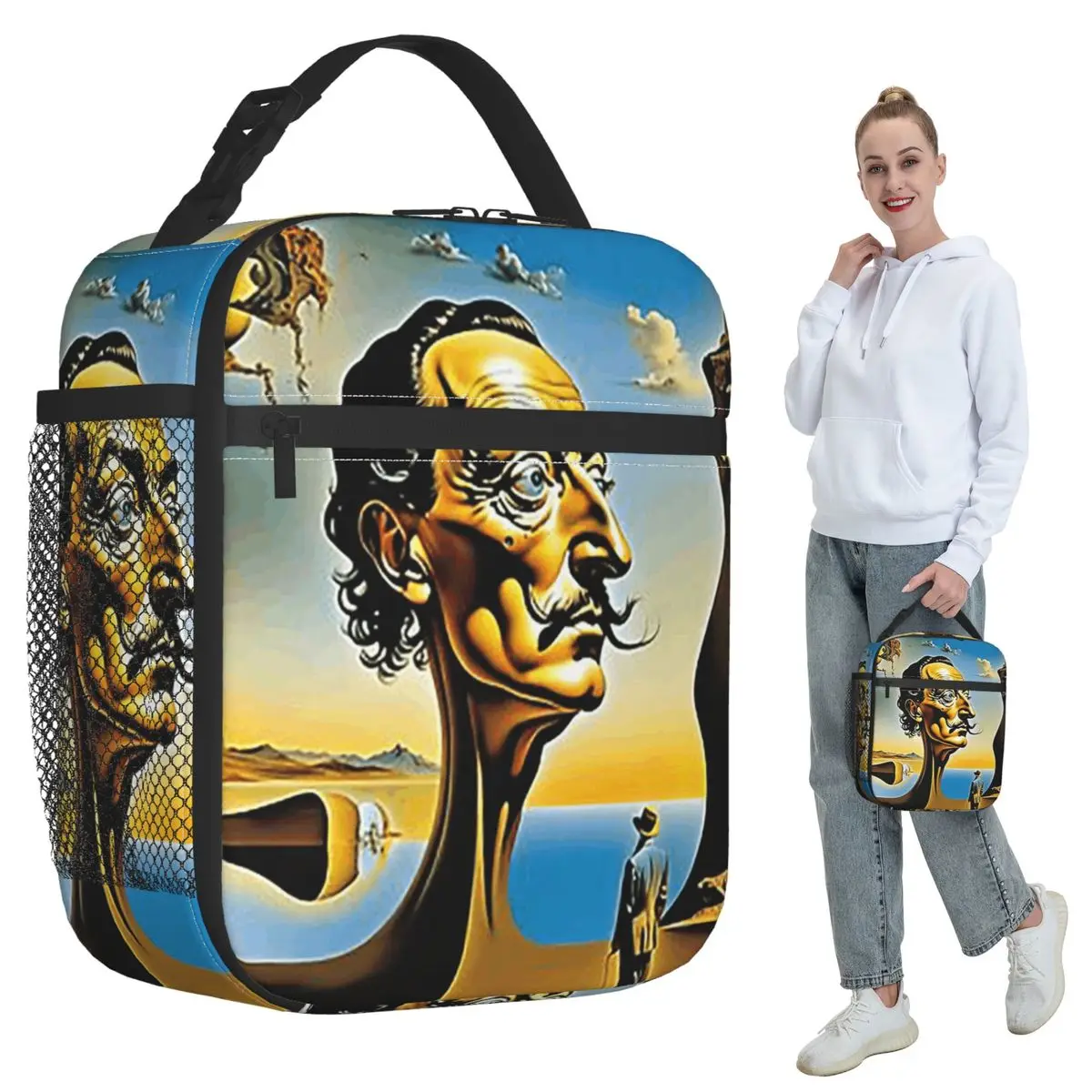 

Enigmatic Encounter Surrealist Dreamscape Salvador Dali Poster Insulated Lunch Bag Thermal Food Box Tote Lunch Boxes Container