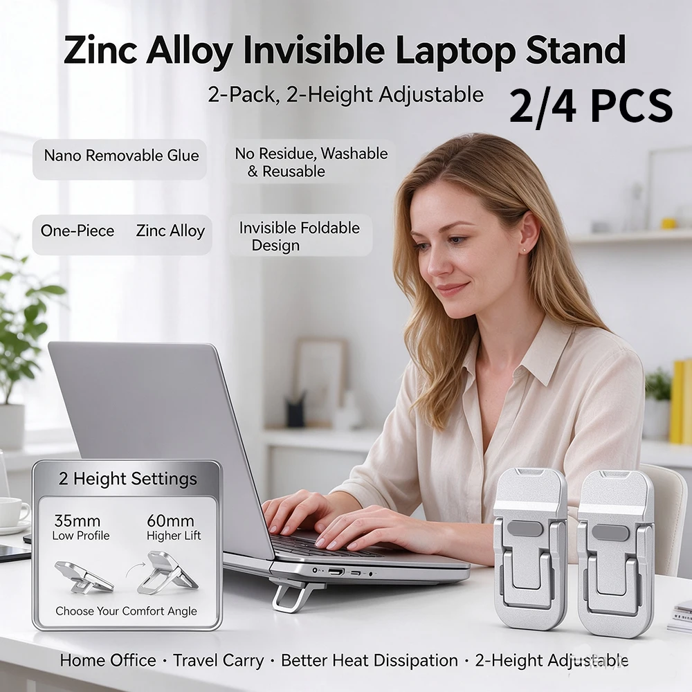 2/4PCS Mini Invisible Laptop Stand Portable Foldable Laptop Feet Riser, Ergonomic Cooling Holder, Self-Adhesive Computer Support