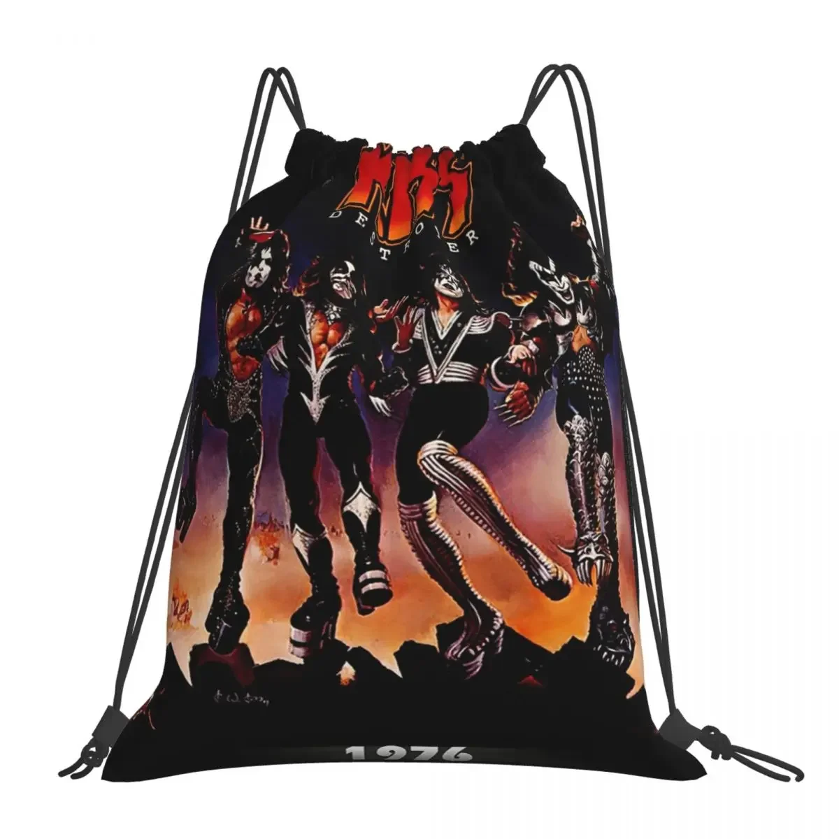 

KISS The Band - Destroyer Year 1976 Backpacks Drawstring Bags Drawstring Bundle Pocket Sports Bag BookBag For Travel School