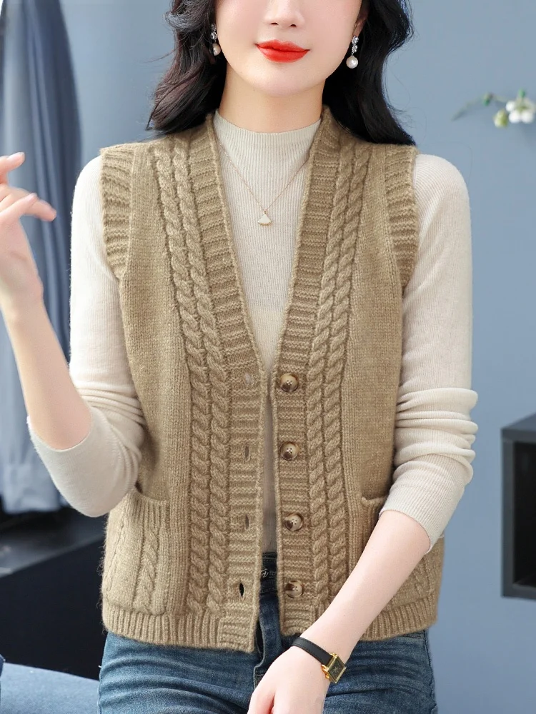 

Ele Knitted Vest Women's Faionable High-End Mommy Jaet oulder Top Aosphere Spring Clothing V-Ne ort Sle
