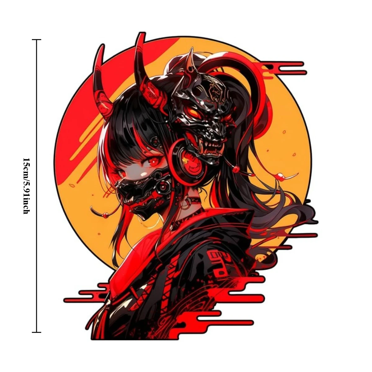 Oni Mask Sticker Cyberpunk Anime Girl Vinyl Decal Waterproof for Car RV Motorcycle Water Bottle Luggage Helmet Decor