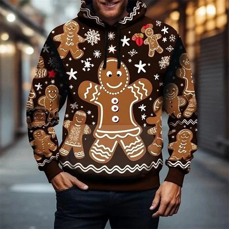 عيد الميلاد الرجال هوديس ثلاثية الأبعاد الزنجبيل رجل طباعة البلوز الخريف/الشتاء الرجال النساء عادية لطيف السنة الجديدة هدية البلوز رياضية