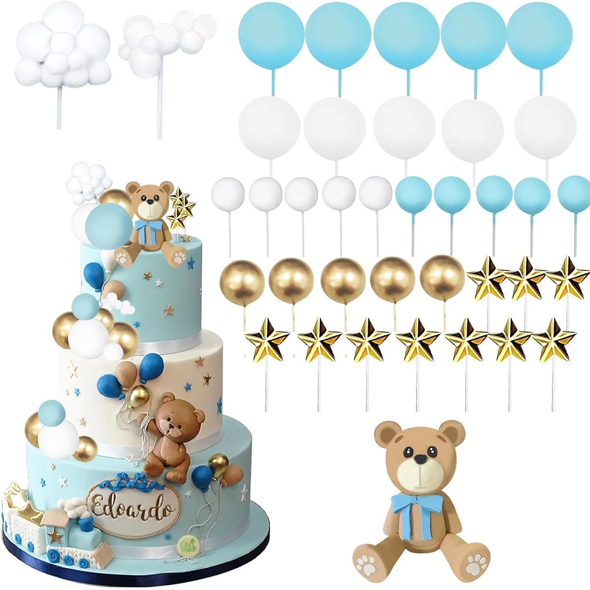 38 Pieces Of Bear Cake Decoration Cute Teddy Bear Stars Cloud Baby Shower For Baby Shower Wedding Birthday