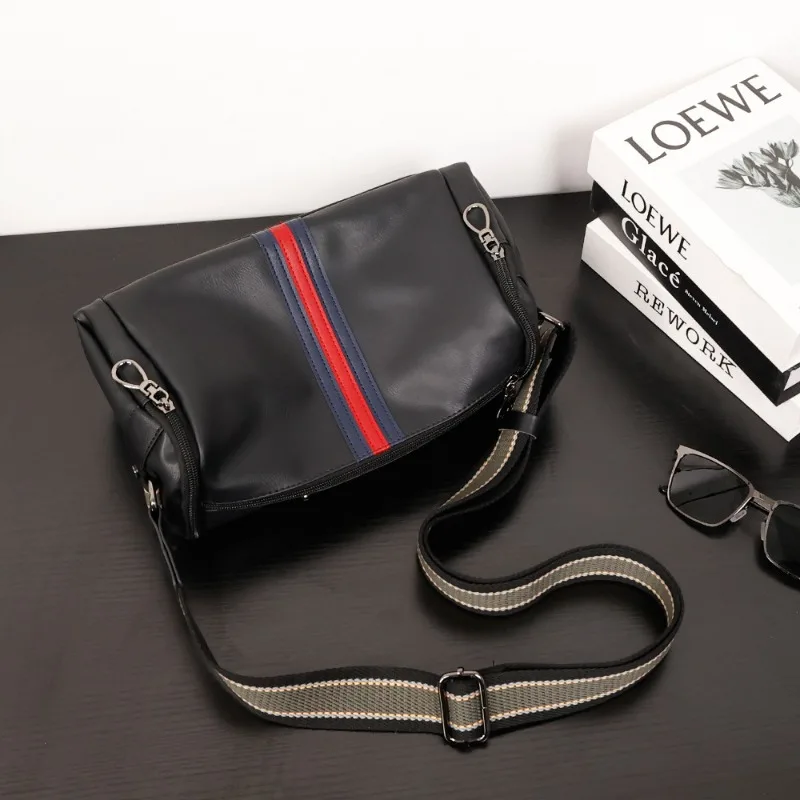 New Striped Men's Crossbody Bag Fashion Design Crossbody Bag For Men Barrel Shaped Shoulder Bags Soft PU Leather Shoulder Bag