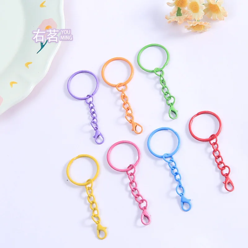 10/50/100pcs Colorful Keyrings with Chains Lobster Clasps for DIY Jewelry Making Keychain Connector Hooks Bags Holder Supplies - view 5