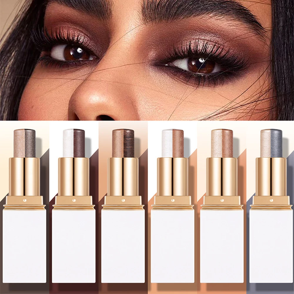 Dual-Tone Shimmer Eyeshadow Stick, Pearl & Glitter Twist Up Crayon, Long Lasting Creamy Eye Makeup, Easy Blend Eyeliner Pencil