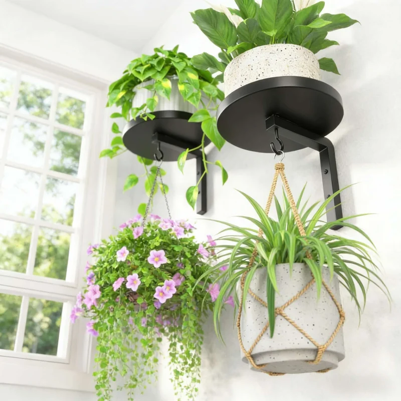 Metal wall-mounted flower pot rack1-4Single-piece indoor and outdoor universal flower stand with hook, modern and simple, for ba