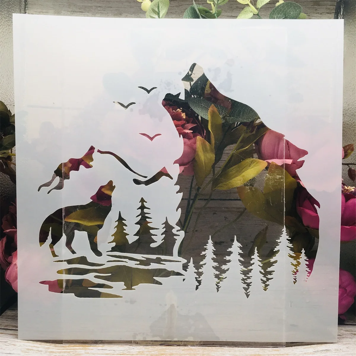 30*30cm duży wilk las ptaki DIY Layering szablony malowanie ścian kolorowanka szablony do albumu szablon do dekoracji