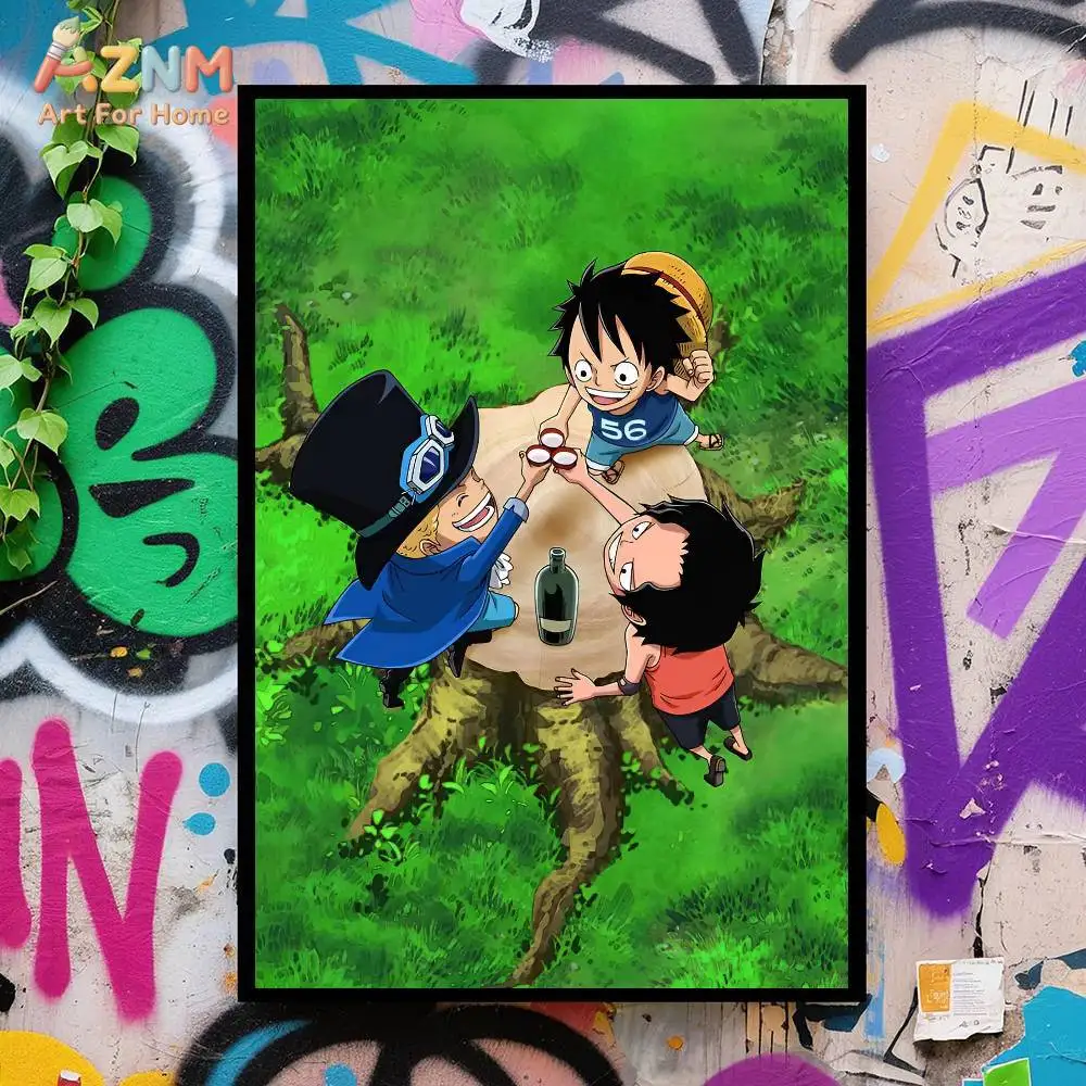 AZNM One Piece Unframed Canvas Print Straw Hat Crew Luffy Shanks Anime Character Collage Wall Art Poster Bedroom Home Decor view 5