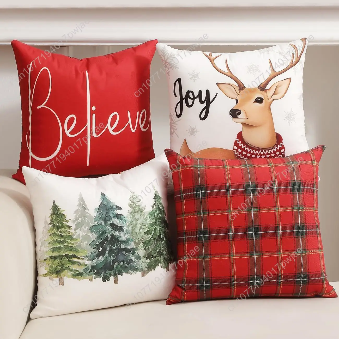 TOYPOPOR Christmas Decorations, Double Sided Plaid Throw Pillow Covers 18x18 Inches Set of 4, Christmas Tree, Snowflakes, Merry