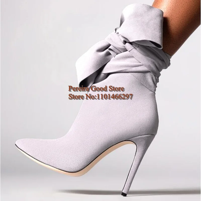 

Stretch Fabric Pointed Toe Stiletto High Heels Ankle Wrap Women Short Bootie Drop Shipping Fuchsia Suede Lace Up Ankle Boots