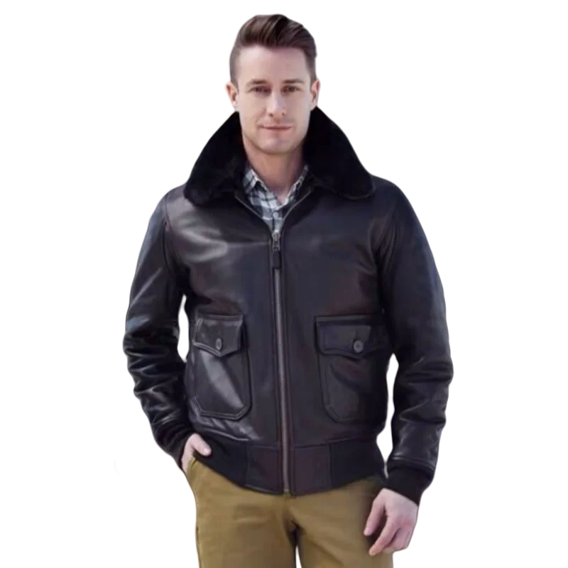 Top-grain cowhide Cotton-padded for warmth, detachable fur collar G1 Naval Version Genuine Leather Jacket (Unisex)