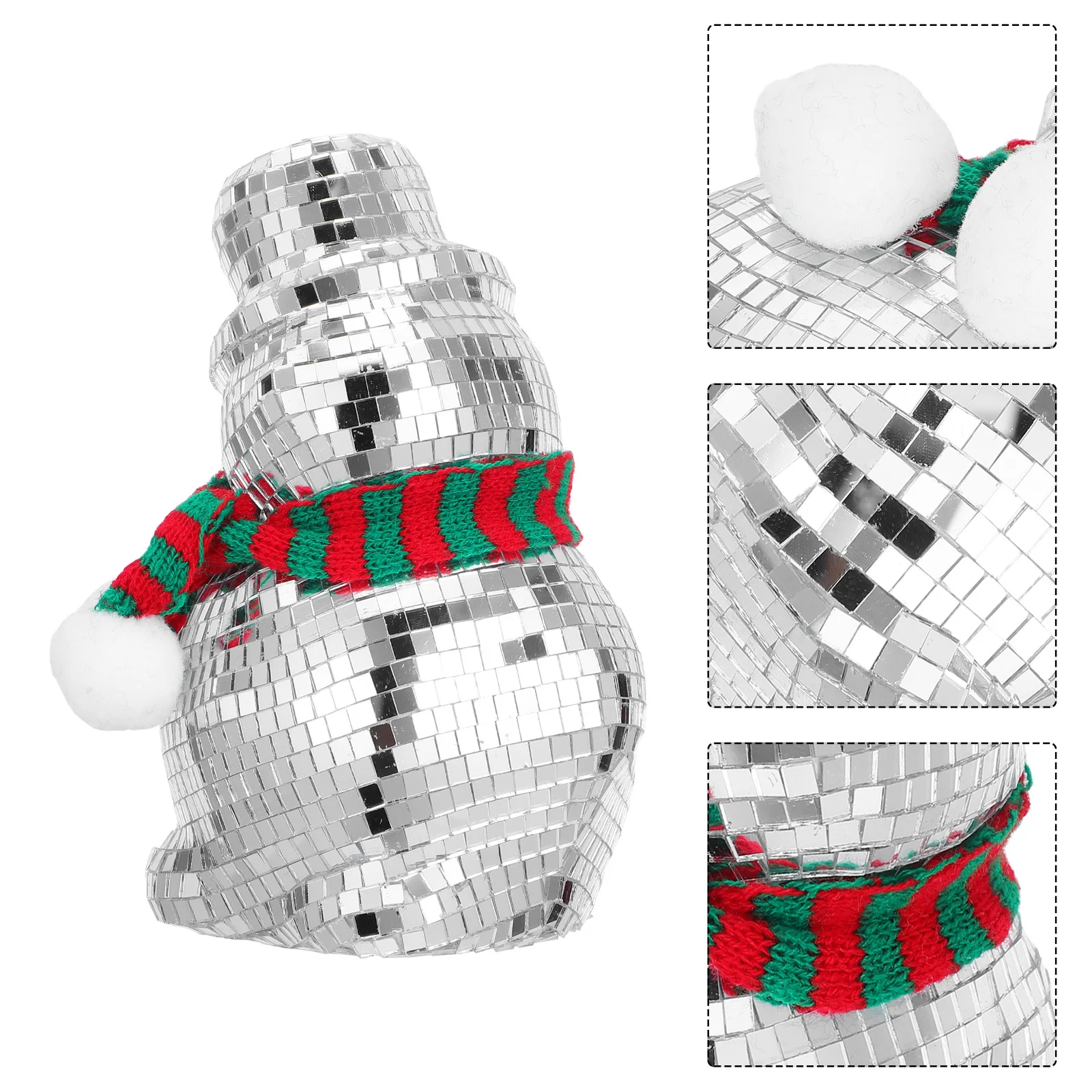 

Christmas Disco Snowman Ornament Mosaic Mirror Ball Reflective Glass Sculpture Knitted Scarf Christmas Party Home Decor