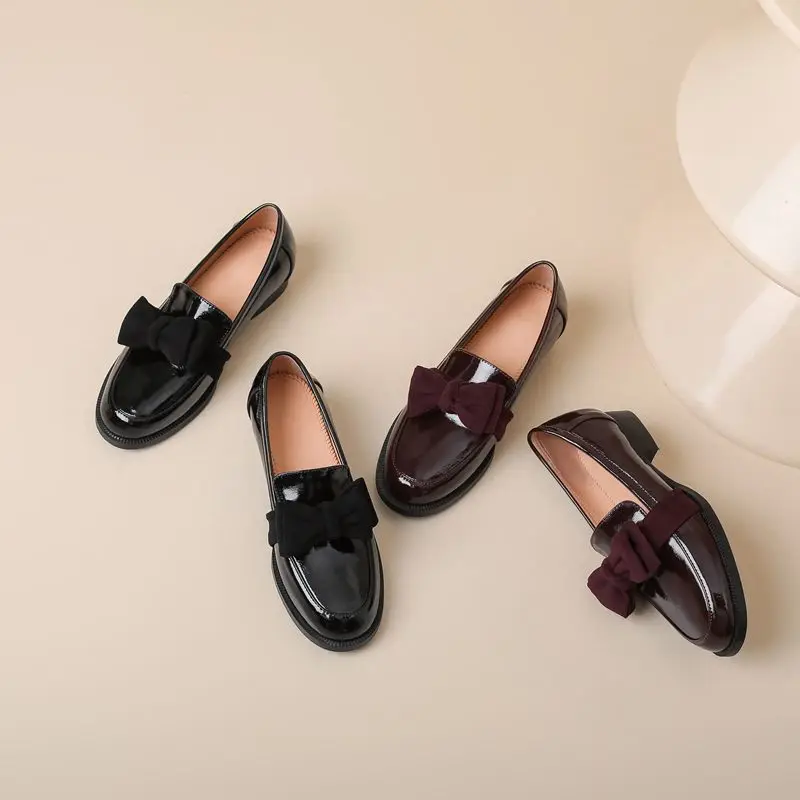 MORAZORA Large Size 34-43 New Patent Genuine Leather Shoes Women Loafers Bowtie Low Heels Spring Summer Party Lolita Shoes