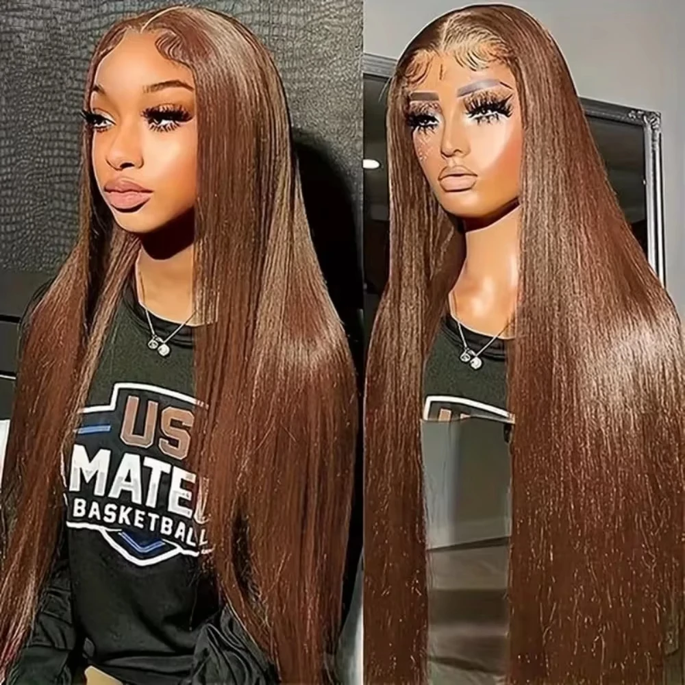 

Chocolate Brown Lace Front Human Hair Wigs For Black Women Brazilian Pre Plucked 34 Inch 13x4 13x6 HD Straight Lace Frontal Wigs