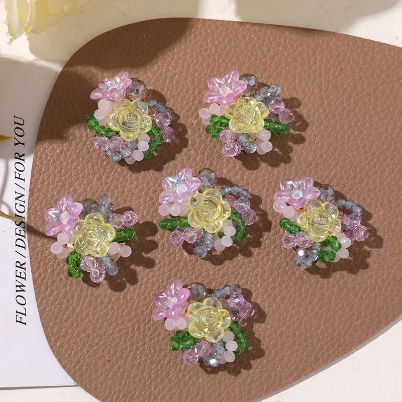 Spring Crystal Beads Beaded Flower Cluster for Hole Shoes Accessory 4pcs Vintage DIY Jewelry Decoration Ornaments Wholesale