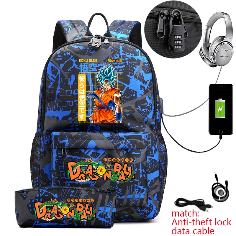 Dragon Ball Anime School Backpack Anti-Theft Casual Rucksack for Kids Teenagers with Matching Pencil Case