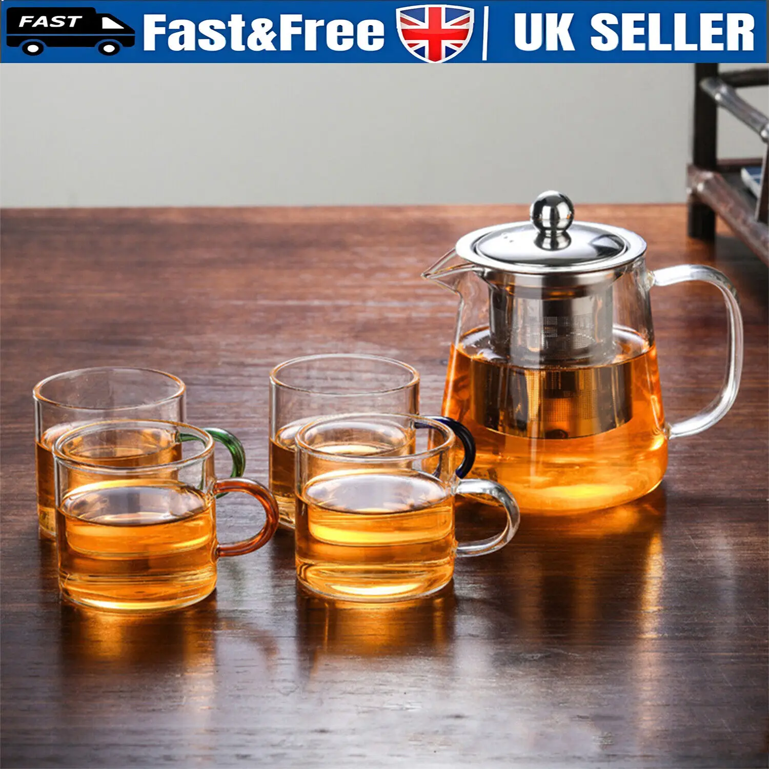 Heat Resistant Clear Glass Teapot Jug With Infuser Coffee Tea Leaf Herbal Pot UK