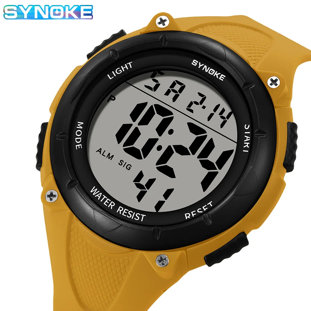 SYNOKE Watch Outdoor Sports Multifunctional Waterproof Shock Resistant Large Screen Display Luminous LED Digital Watch For Men