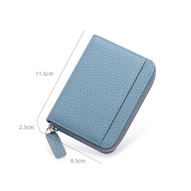 Small Original Cowhide Genuine Leather Coin Wallet Girl Anti RFID Creidt Card Holder Short Zipper Purse for Women Birthday Gifts