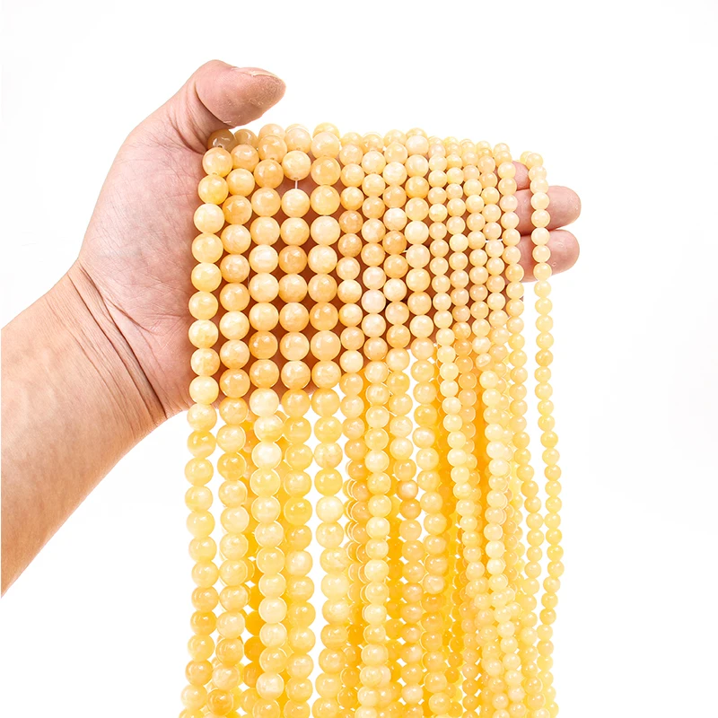 Natural Yellow Calcite Beads Round Loose Gemstone Beads for Jewelry Making Bracelet Diy Accessories