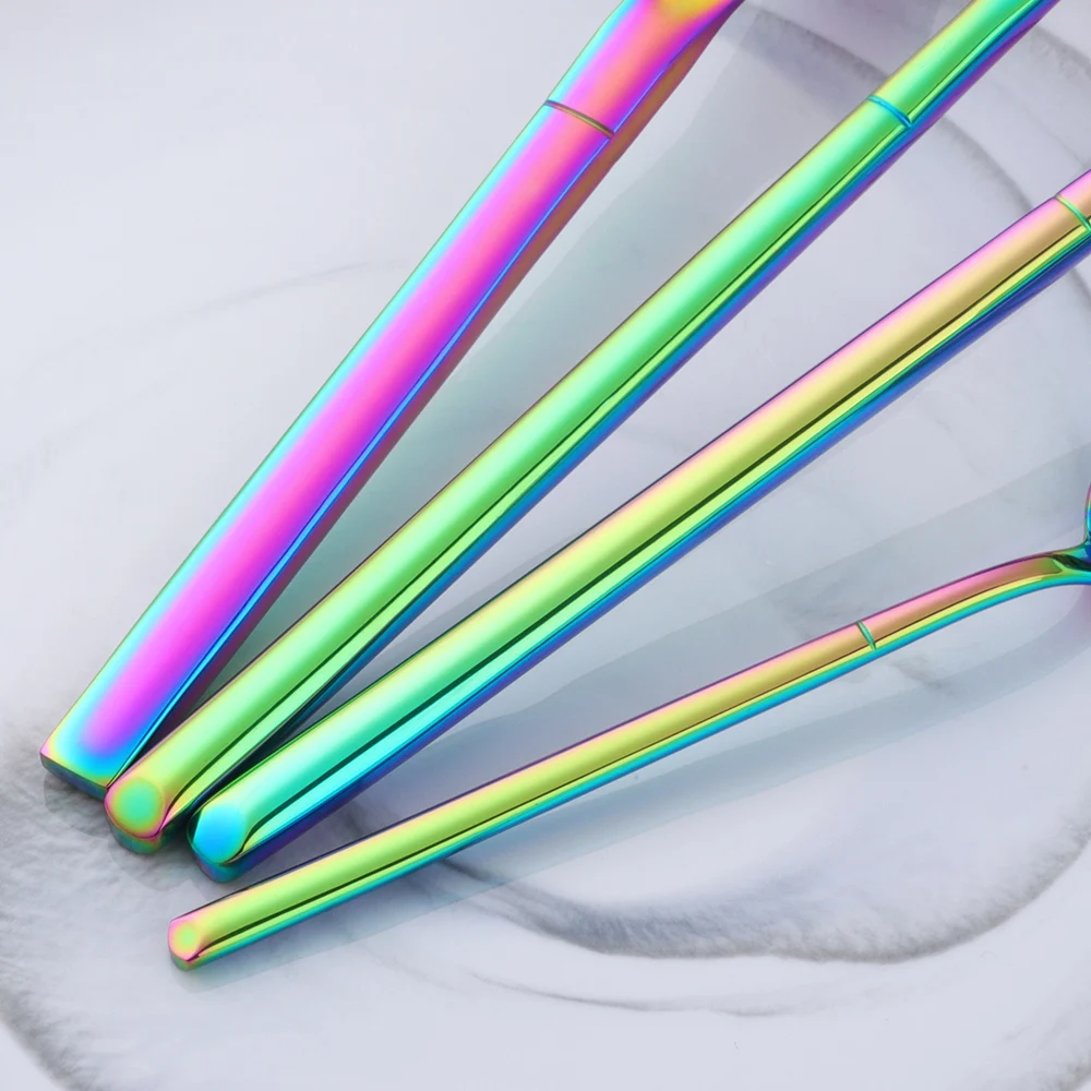 20pcs Dinnerware Set With Gift Box Luxury 18/10 Stainless Steel Cutlery Sets Gold Cutlery Rainbow Dinner Knife Spoon Fork set