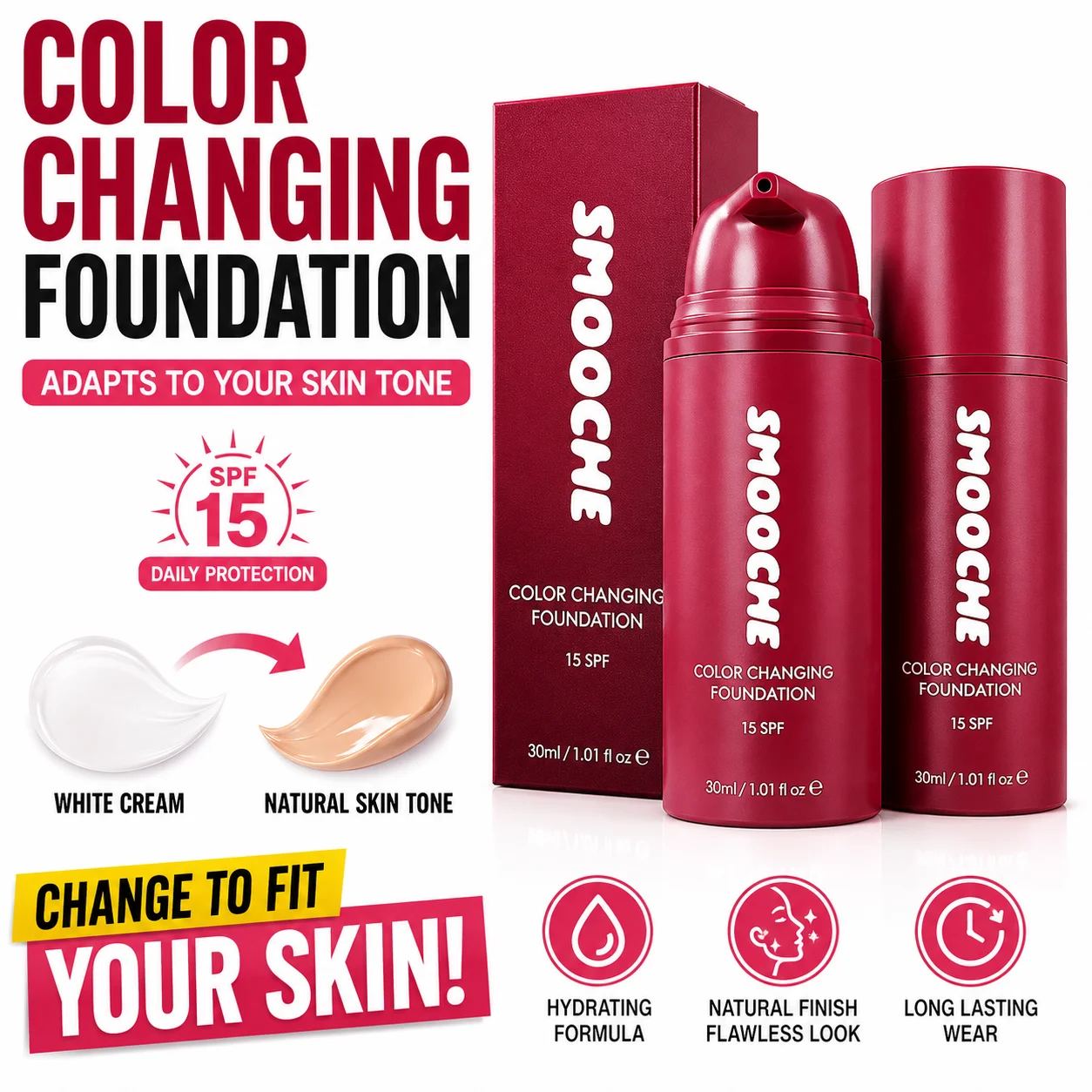 Color Changing Foundation SPF 15 Self Adjusting Liquid Foundation Hydrating Concealer Flawless Natural Face Base Makeup