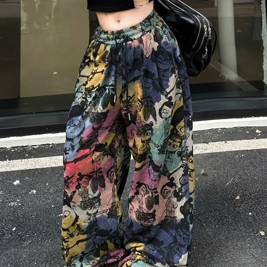 

plus Size 300 Pounds Gradient Dyed Wide Leg Pants Men's Casual Loose Fit Trousers Hip Hop Style Comfortable Summer Pants