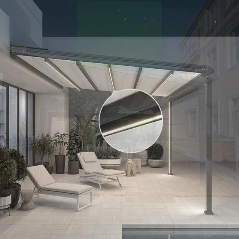 

Retractable Roof Awning Bioclimatic Pergola with Waterproof and UV Protection Outdoor Garden Patio Backyard Camping Shelter PVC