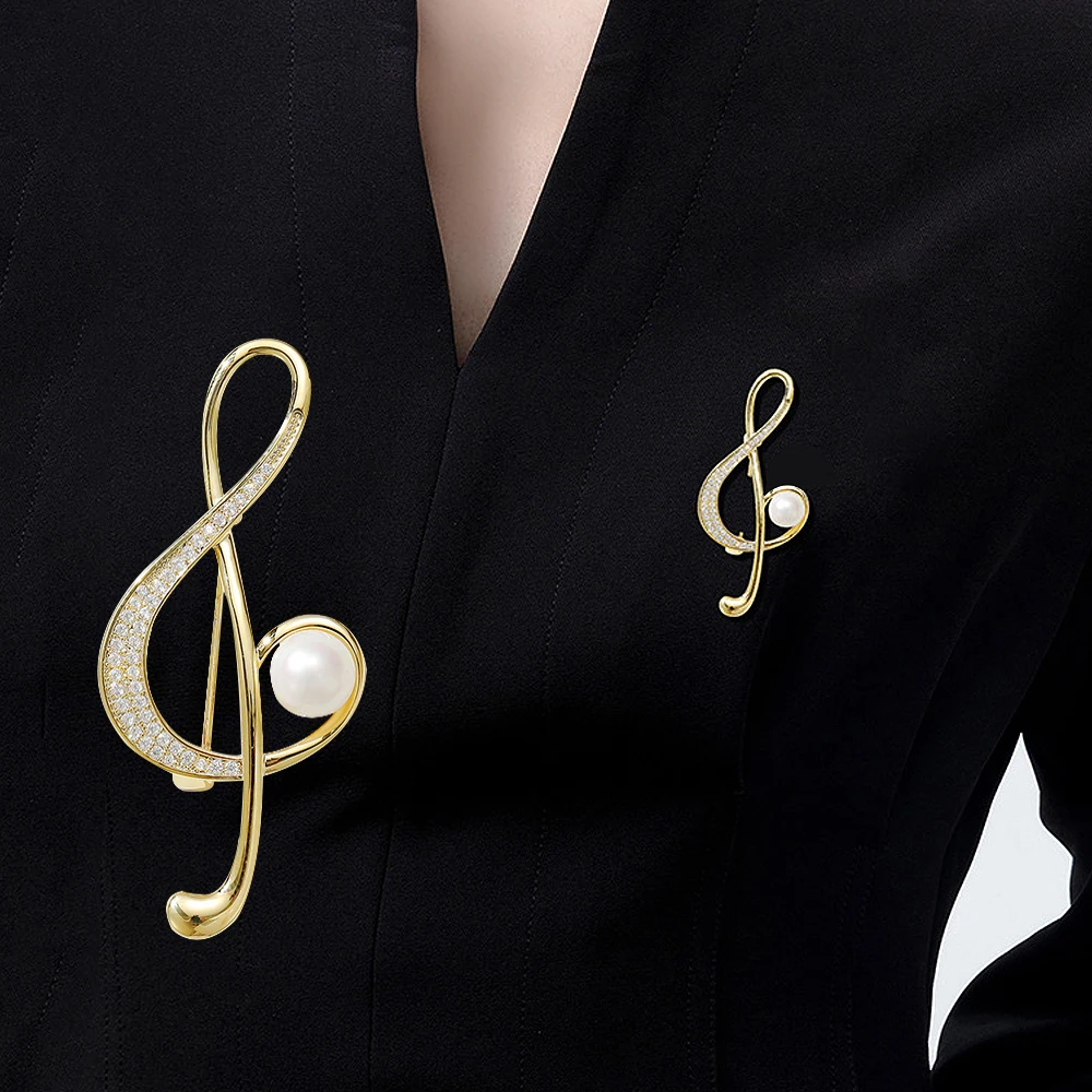 Elegant Musical Note Shaped Brooch Rhinestone Inlaid Treble Clef Badge For Women Suit Collar Accessories Valentine\'S Day Gifts