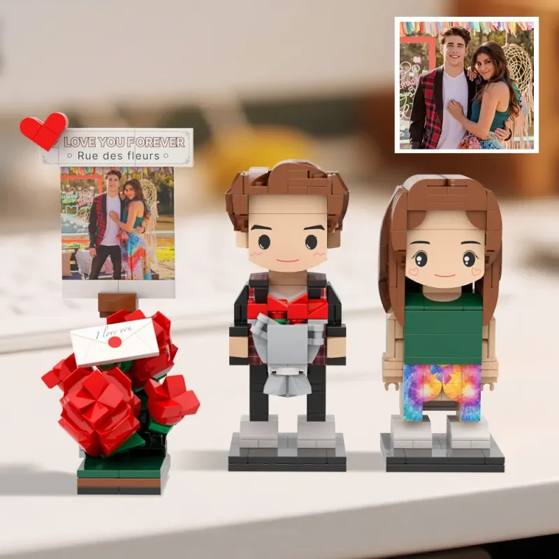 

Character Building Blocks Personalized Fully Body 2 People Custom My Custom Brickfigures Romantic Rose Scenery Couple Gift